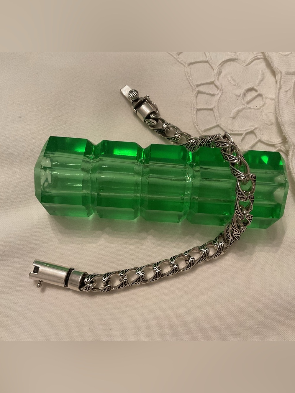 NEW MENS 925 STERLING SILVER TANG GRASS PATTERN CURB LINK BRACELET 8.7” 38 GRAMS - Picture 14 of 15